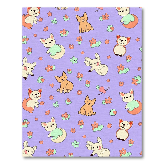 Cute Puppy Lavender Floral Scatter Rug