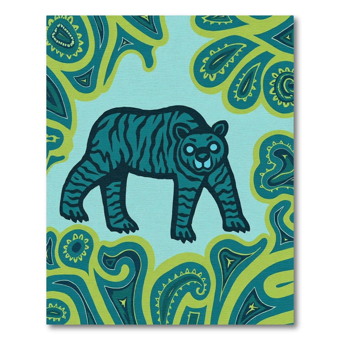 Teal Tiger With Paisley Border Rug