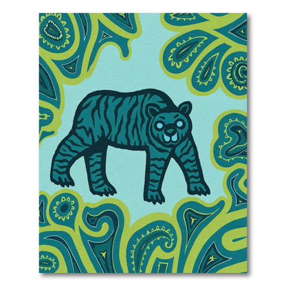 Teal Tiger With Paisley Border Rug