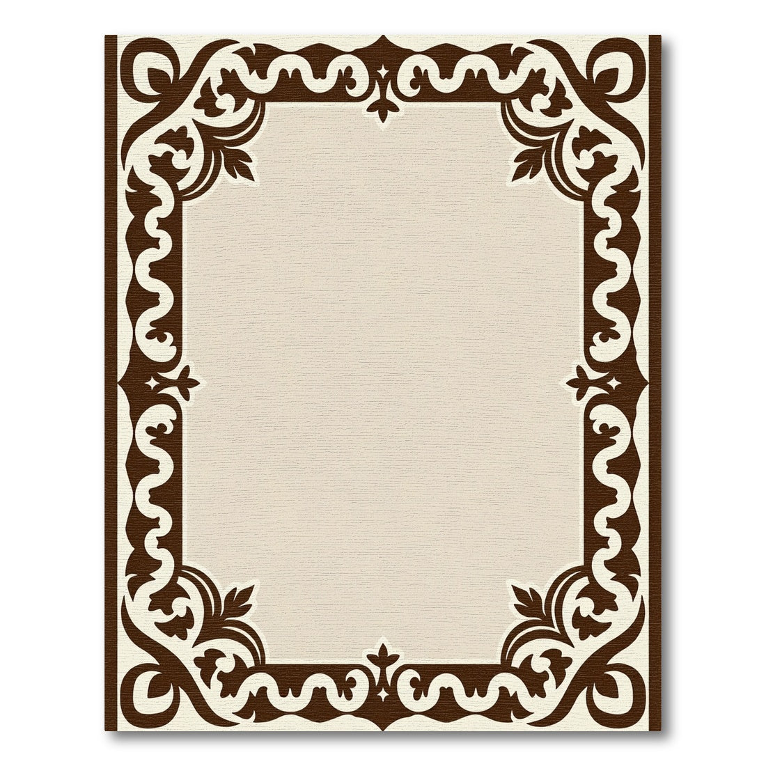 Rich Brown Ornamental Scroll Border Rug