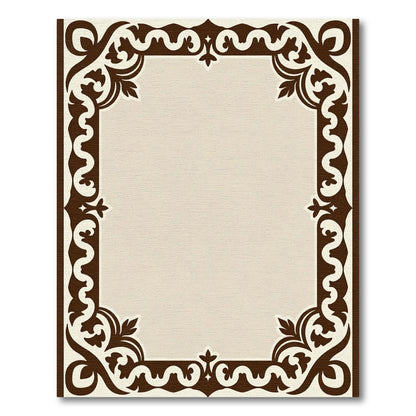 Rich Brown Ornamental Scroll Border Rug