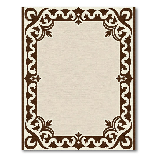 Rich Brown Ornamental Scroll Border Rug