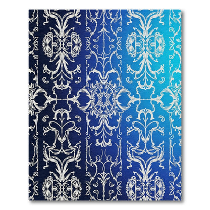 White Baroque Flourish Blue Gradient Rug