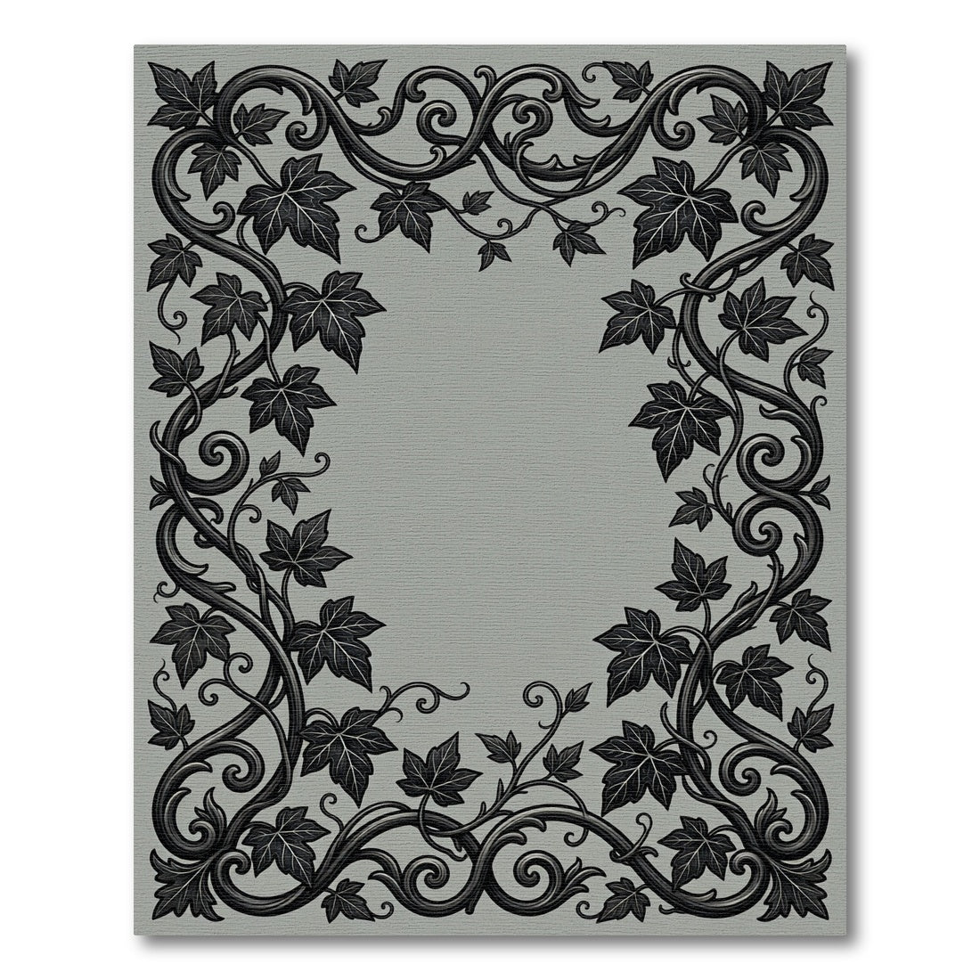 Ornate Black Leaf Scroll Frame Rug