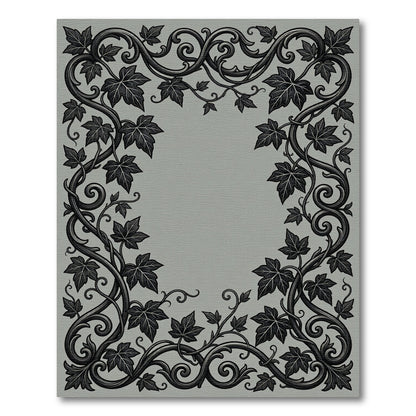 Ornate Black Leaf Scroll Frame Rug