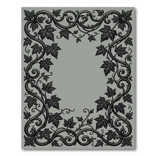 Ornate Black Leaf Scroll Frame Rug