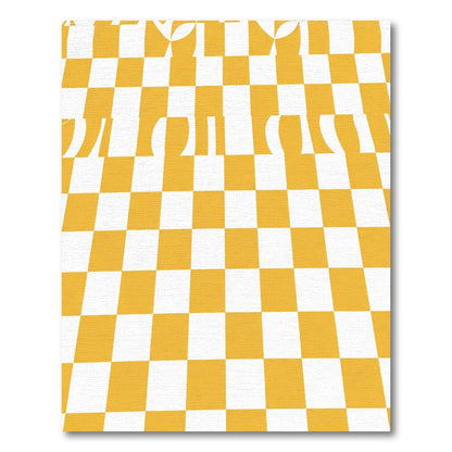 Distorted Yellow White Checkered Composition Rug