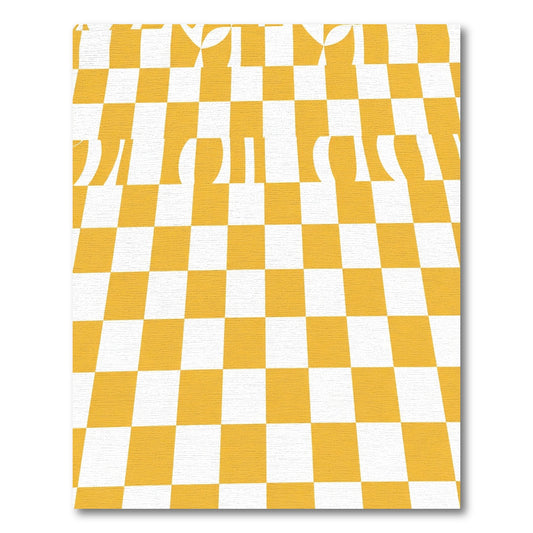 Distorted Yellow White Checkered Composition Rug