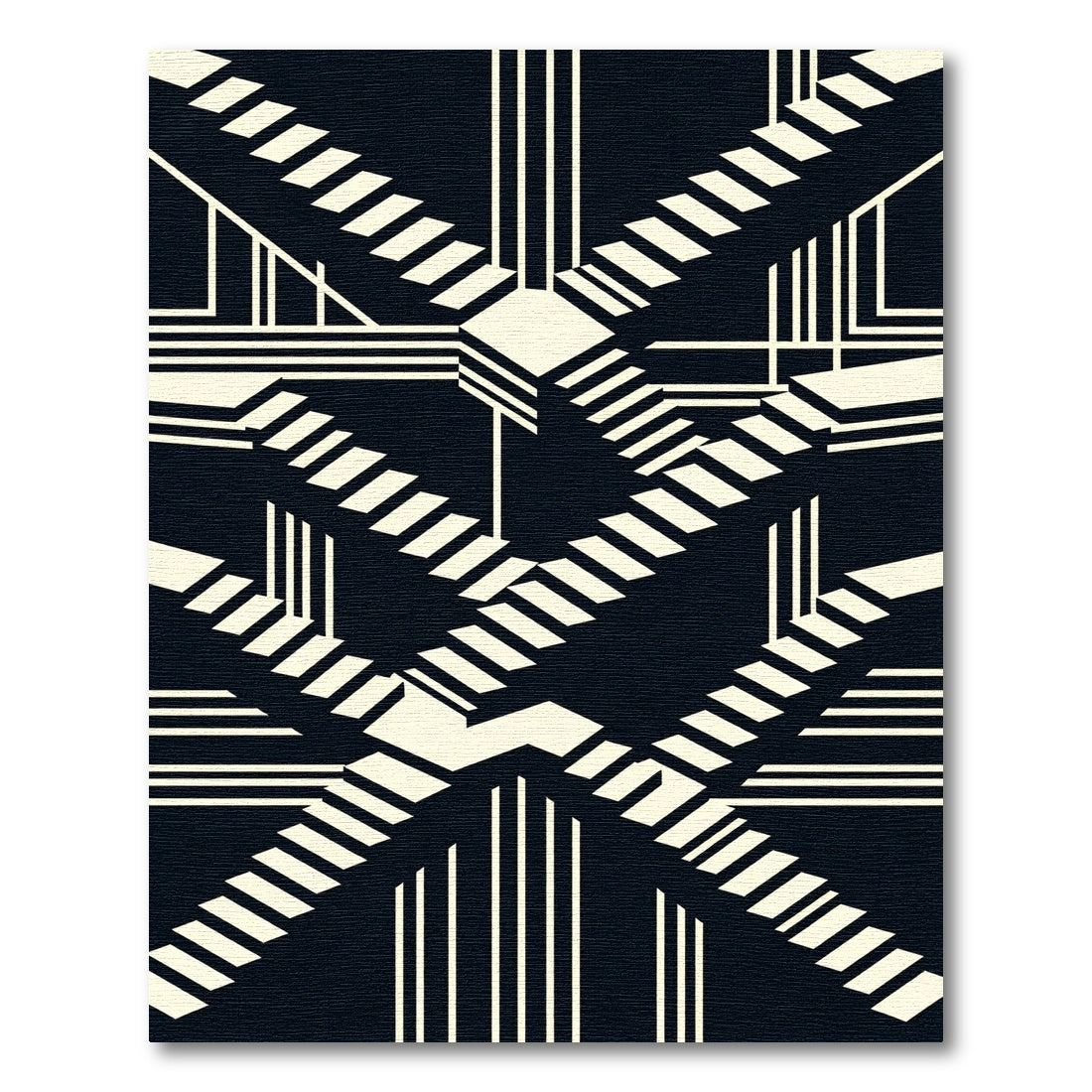 Monochrome Geometric Staircase Illusion Rug