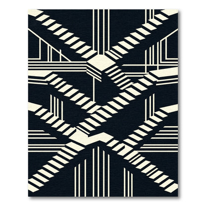Monochrome Geometric Staircase Illusion Rug