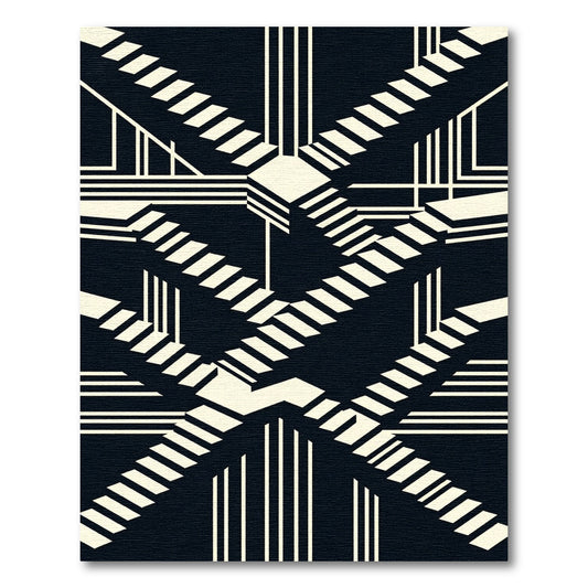 Monochrome Geometric Staircase Illusion Rug