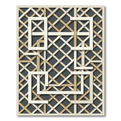 Modern Geometric Intersecting Cream Gold lines Rug