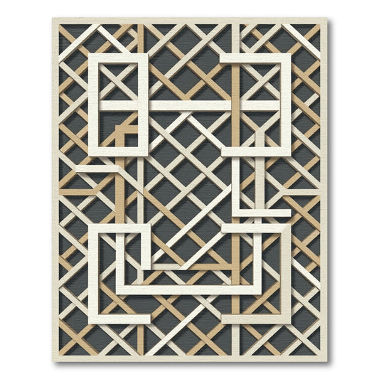 Modern Geometric Intersecting Cream Gold lines Rug