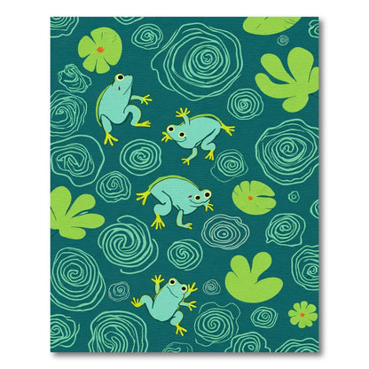 Teal Blue Frogs Lily Pad Whimsical Art Rug