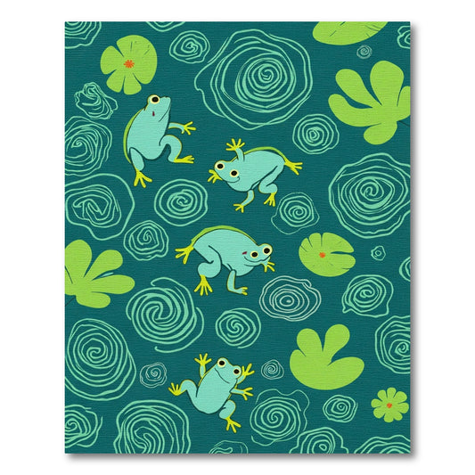 Teal Blue Frogs Lily Pad Whimsical Art Rug