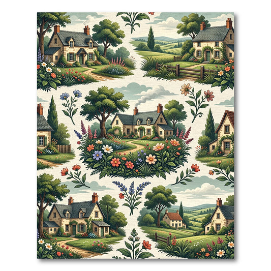 Charming Cottage Garden Floral Country Illustration Rug
