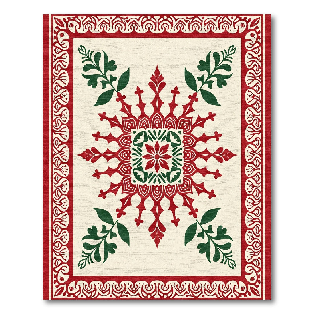 Red Green Floral Medallion Border Rug