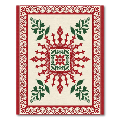Red Green Floral Medallion Border Rug