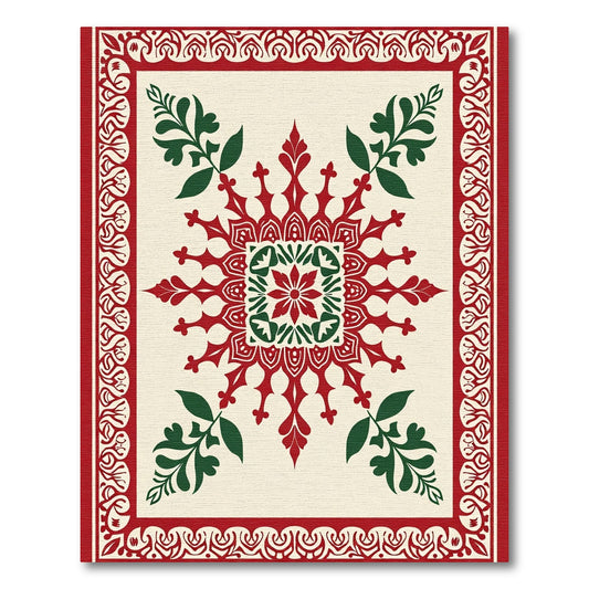 Red Green Floral Medallion Border Rug