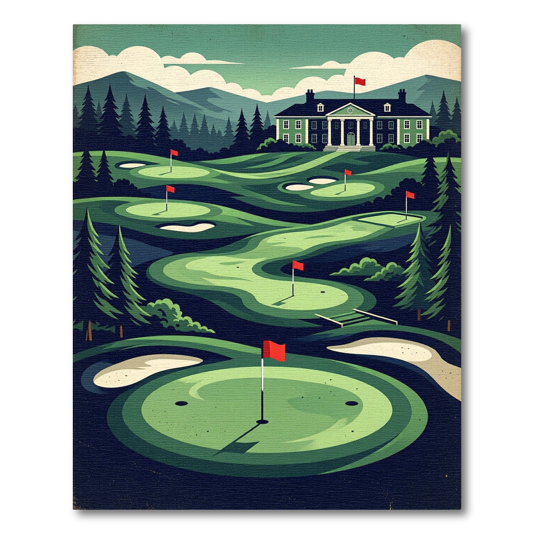Vintage Golf Course Pine Mountains Rug