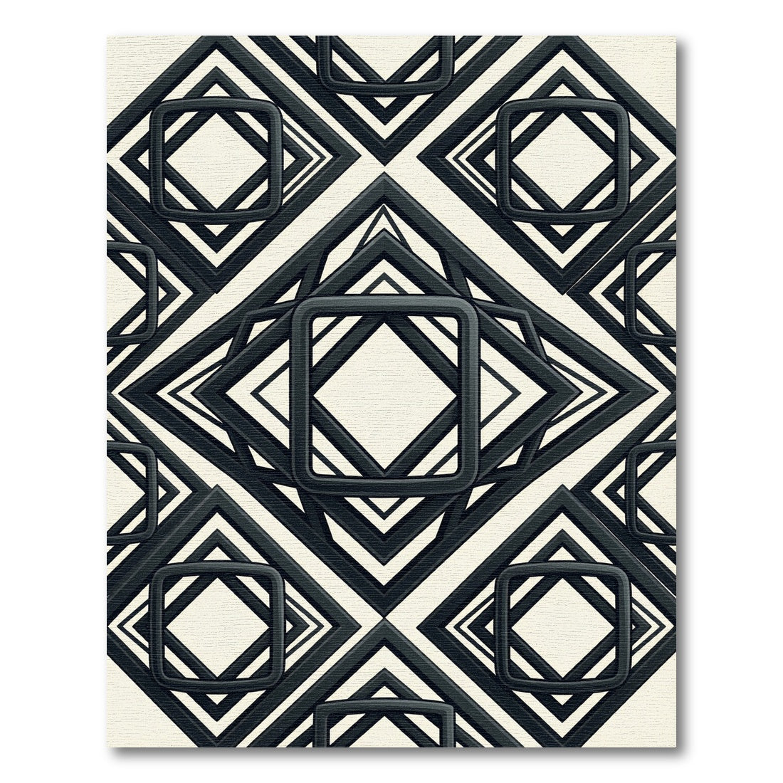 Modern Monochrome Geometric Squared Frame Rug