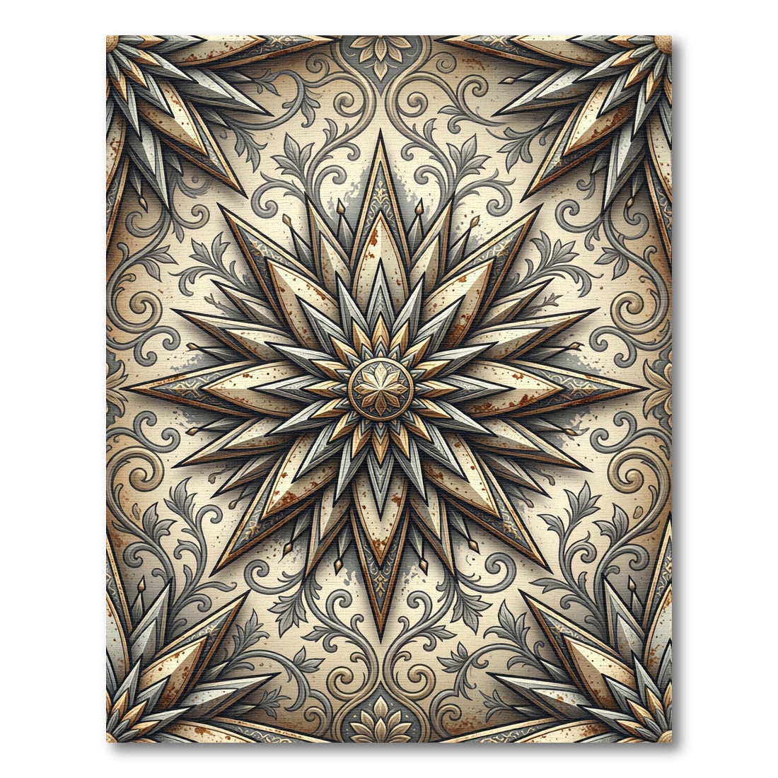 Ornate Metallic Gold Star Medallion Rug