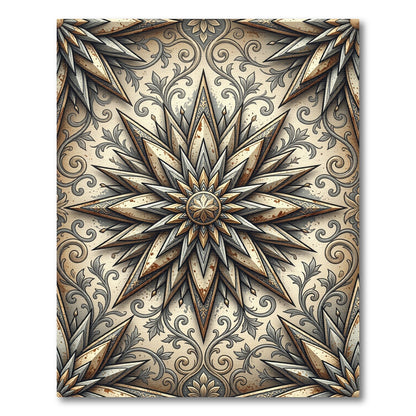 Ornate Metallic Gold Star Medallion Rug