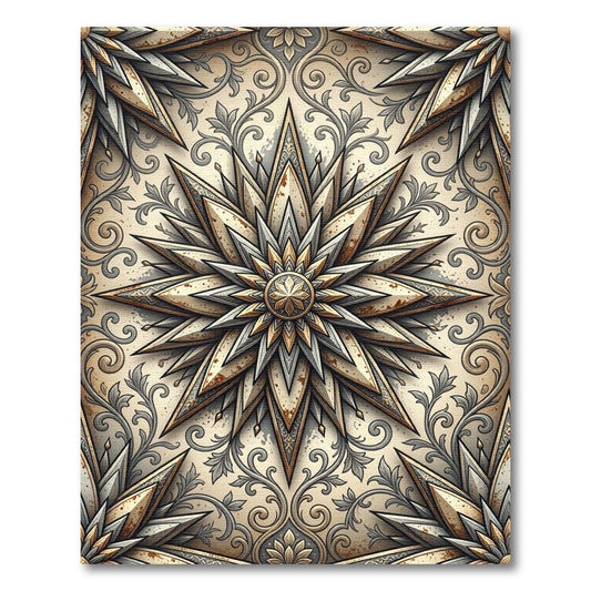 Ornate Metallic Gold Star Medallion Rug