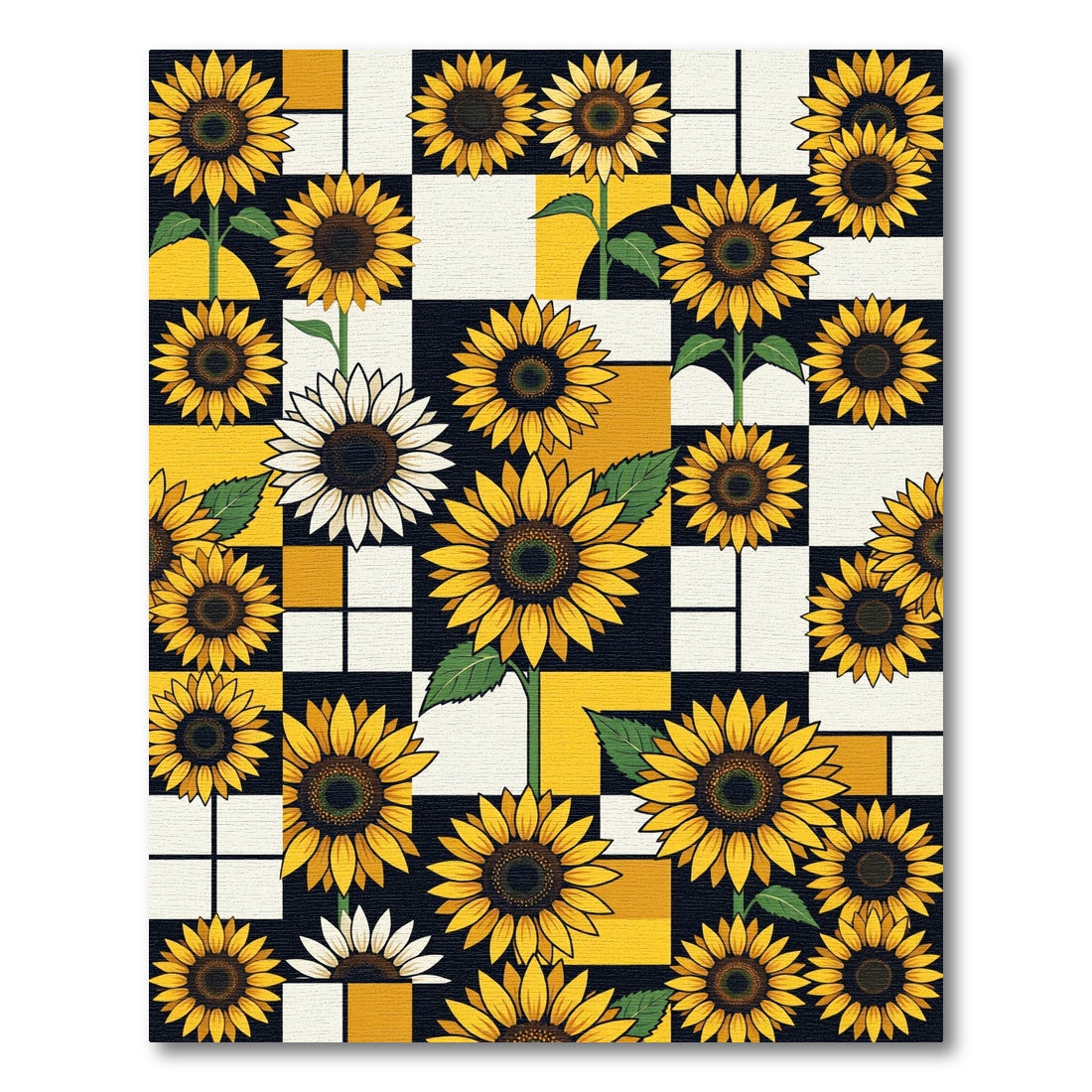 Bold Yellow Sunflower Grid Composition Rug