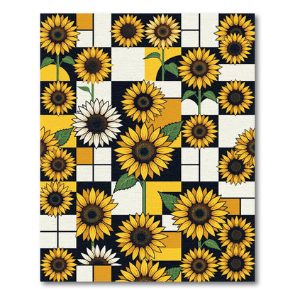 Bold Yellow Sunflower Grid Composition Rug