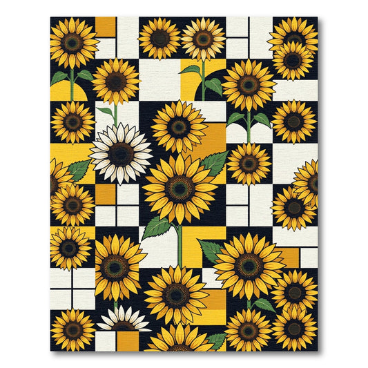 Bold Yellow Sunflower Grid Composition Rug