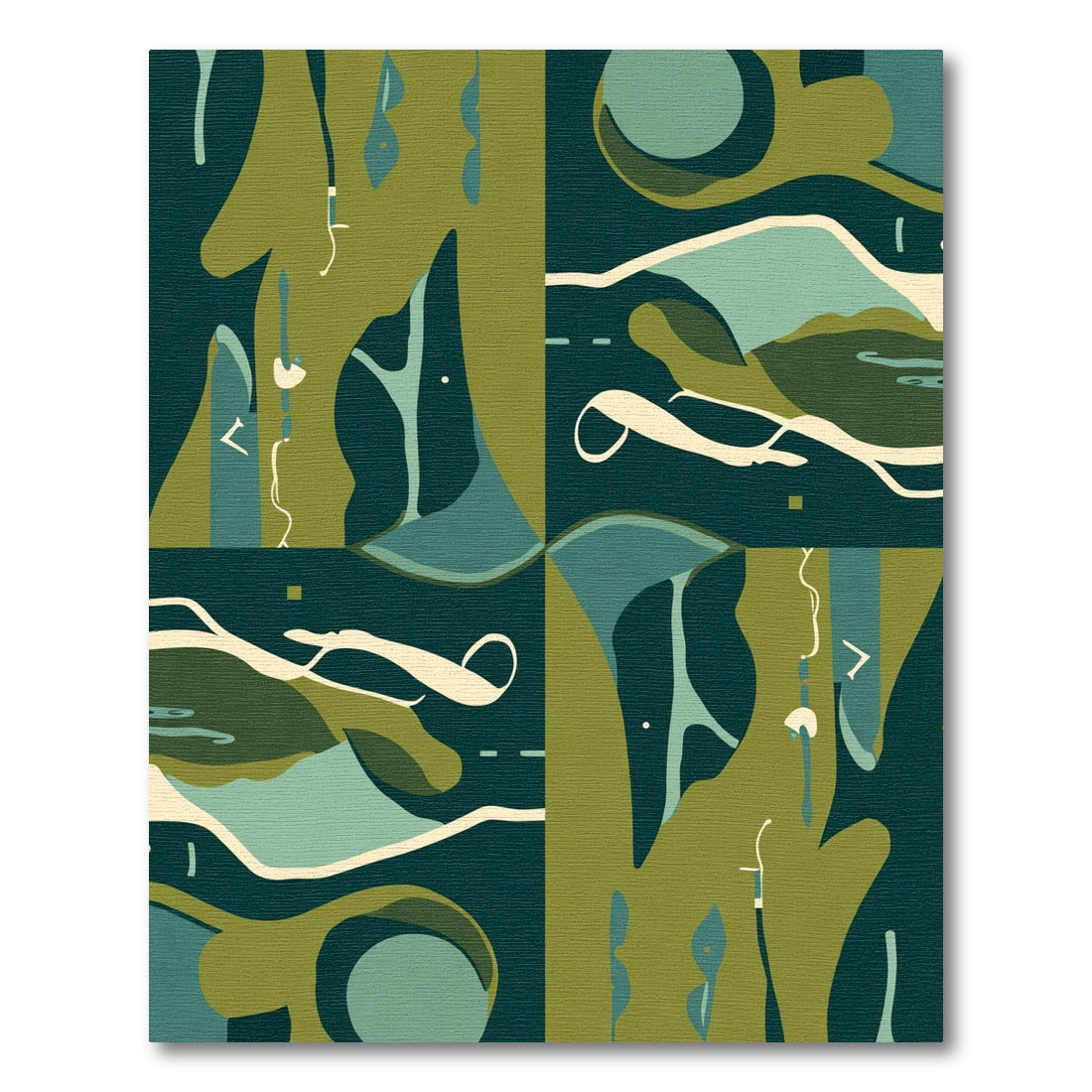 Abstract Teal Olive Organic Flow Rug