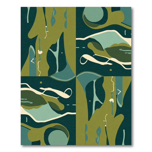 Abstract Teal Olive Organic Flow Rug