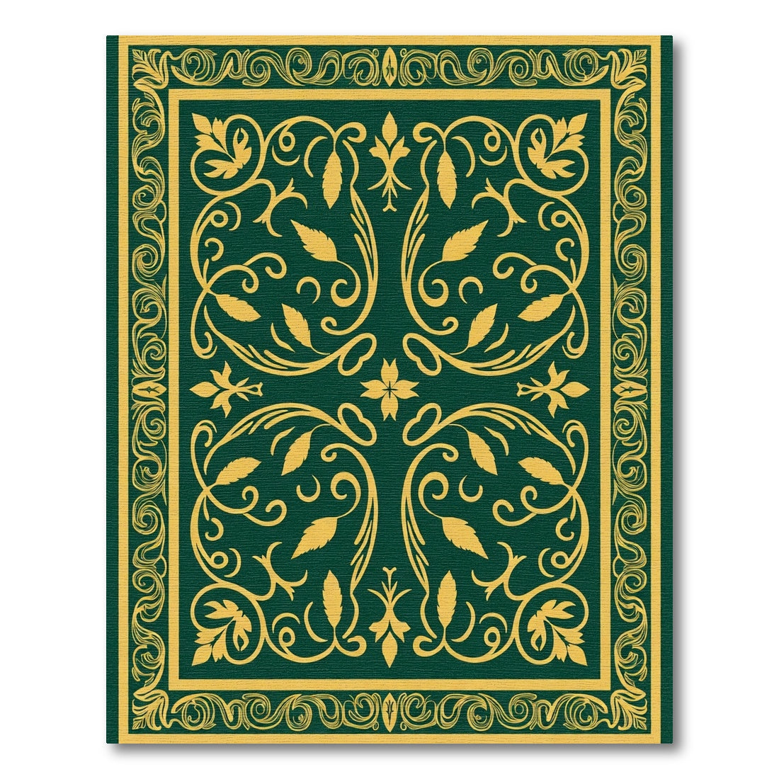 Deep Emerald Golden Flourish Vines Rug