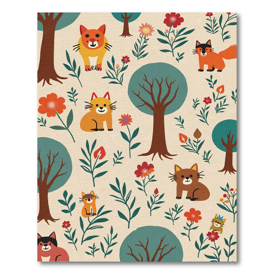 Sunny Woods Cats Orange Flowers Rug