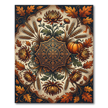 Autumnal Golden Chrysanthemum Floral Medallion Rug