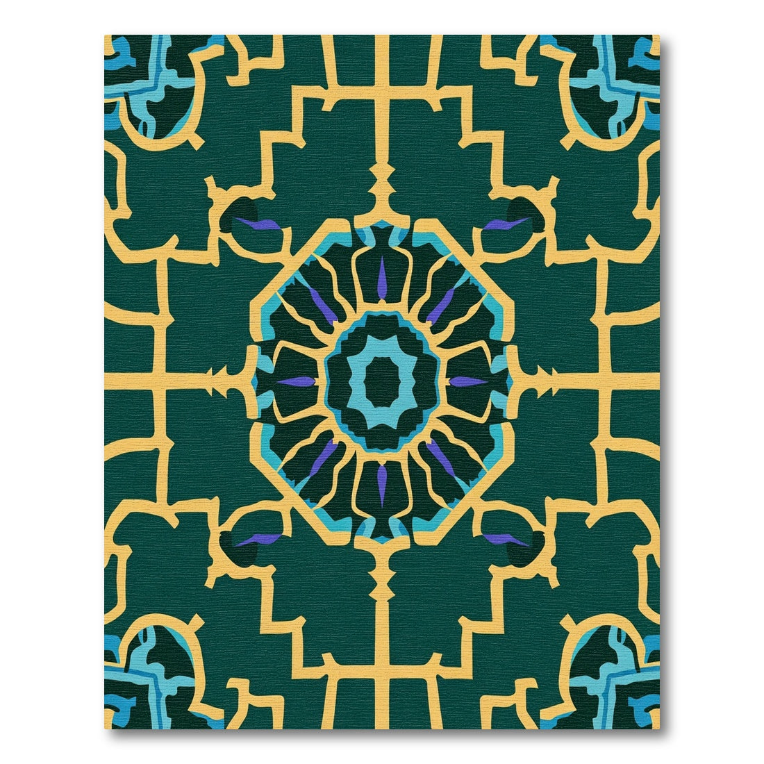 Deep Teal Geometric Medallion Rug