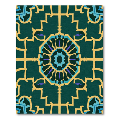 Deep Teal Geometric Medallion Rug