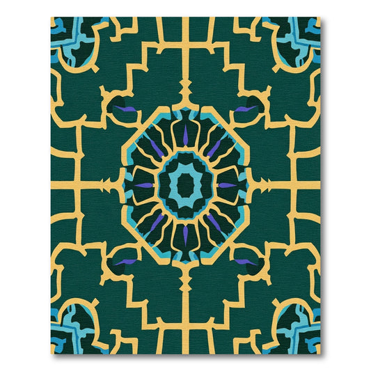 Deep Teal Geometric Medallion Rug