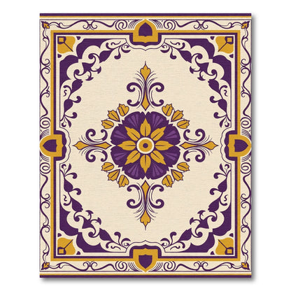Ornate Purple Golden Floral Medallion Rug