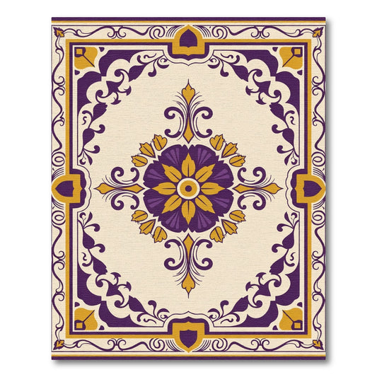Ornate Purple Golden Floral Medallion Rug