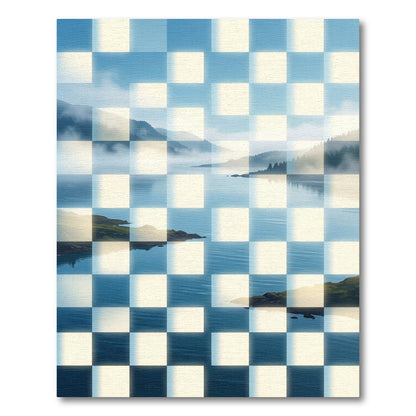 Misty Lake Checkerboard Landscape Rug