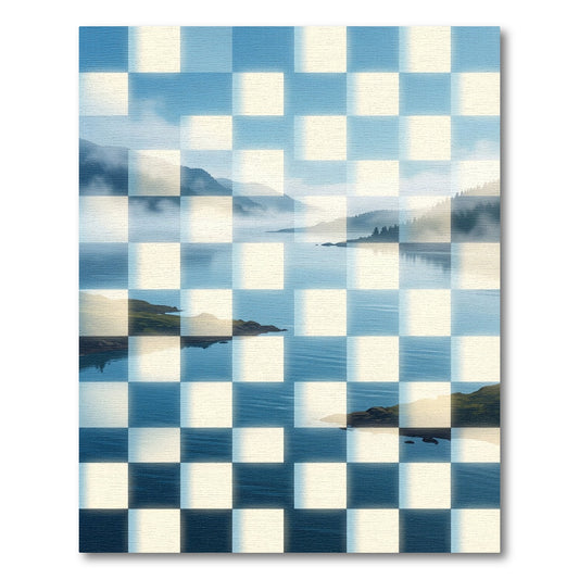 Misty Lake Checkerboard Landscape Rug