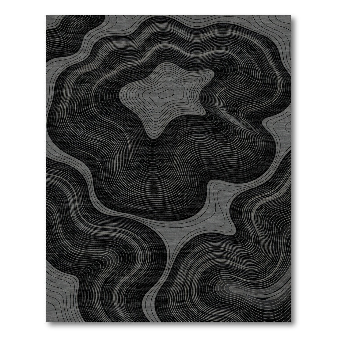 Dark Grey Wavy Contour Lines Abstract Rug