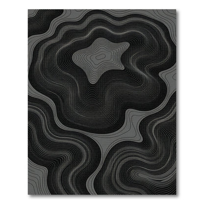 Dark Grey Wavy Contour Lines Abstract Rug