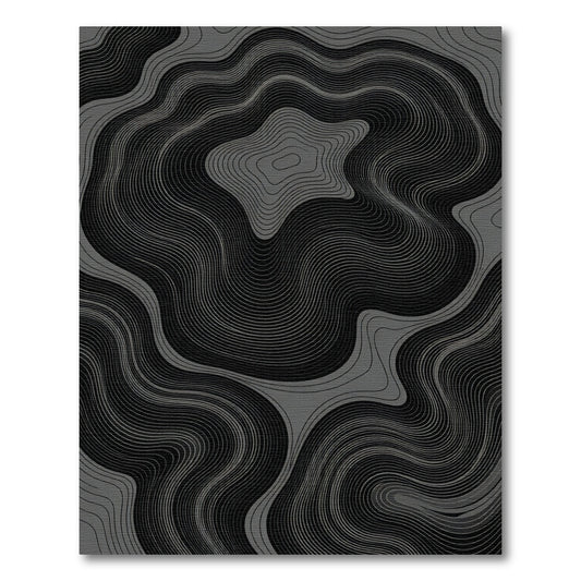Dark Grey Wavy Contour Lines Abstract Rug