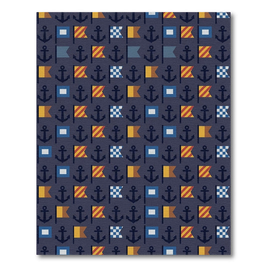 Navy Nautical Anchors Flags Rug