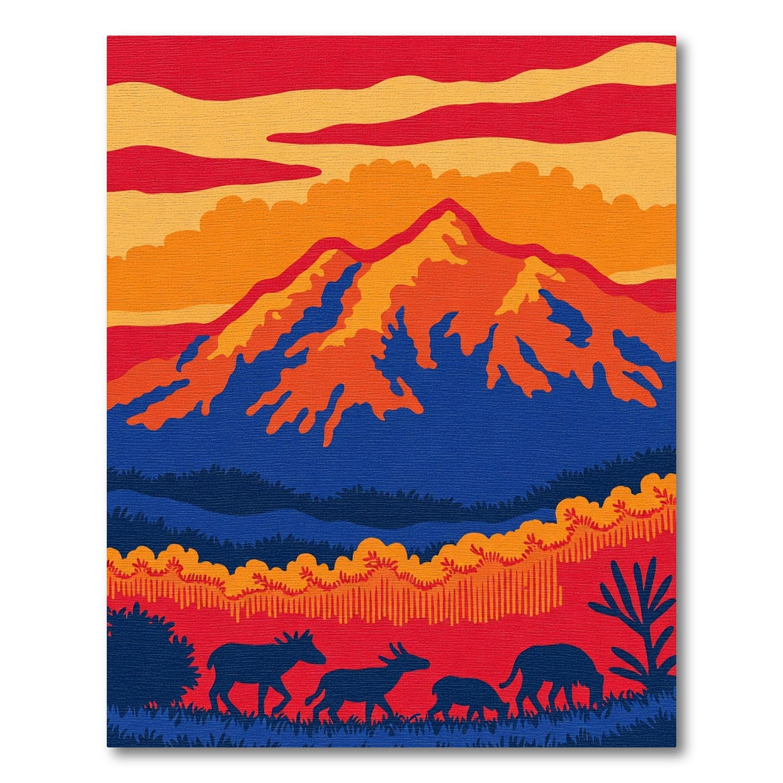 Bold Red Deer Mountain Sunset Landscape Rug