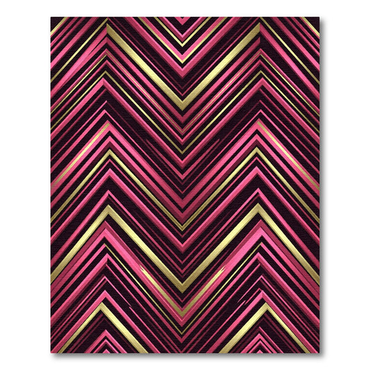 Modern Pink and Gold Zigzag Chevron Rug