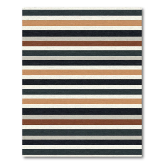 Earthy Red Blue Gray Striped Rug